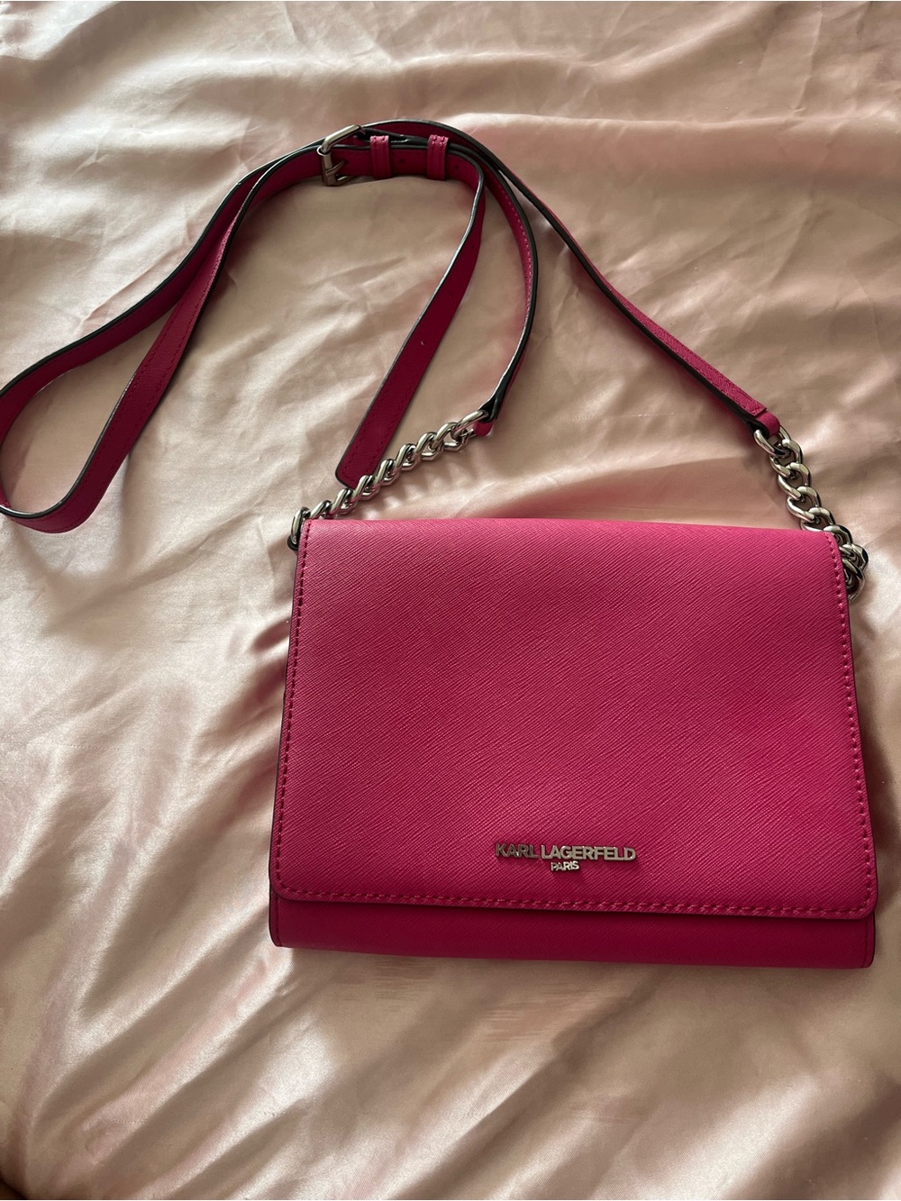 Karl Lagerfeld Hot Pink Chain Strap Crossbody Bag